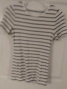 a new day White and Black Striped Short Sleeve Tee